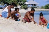 family on beach